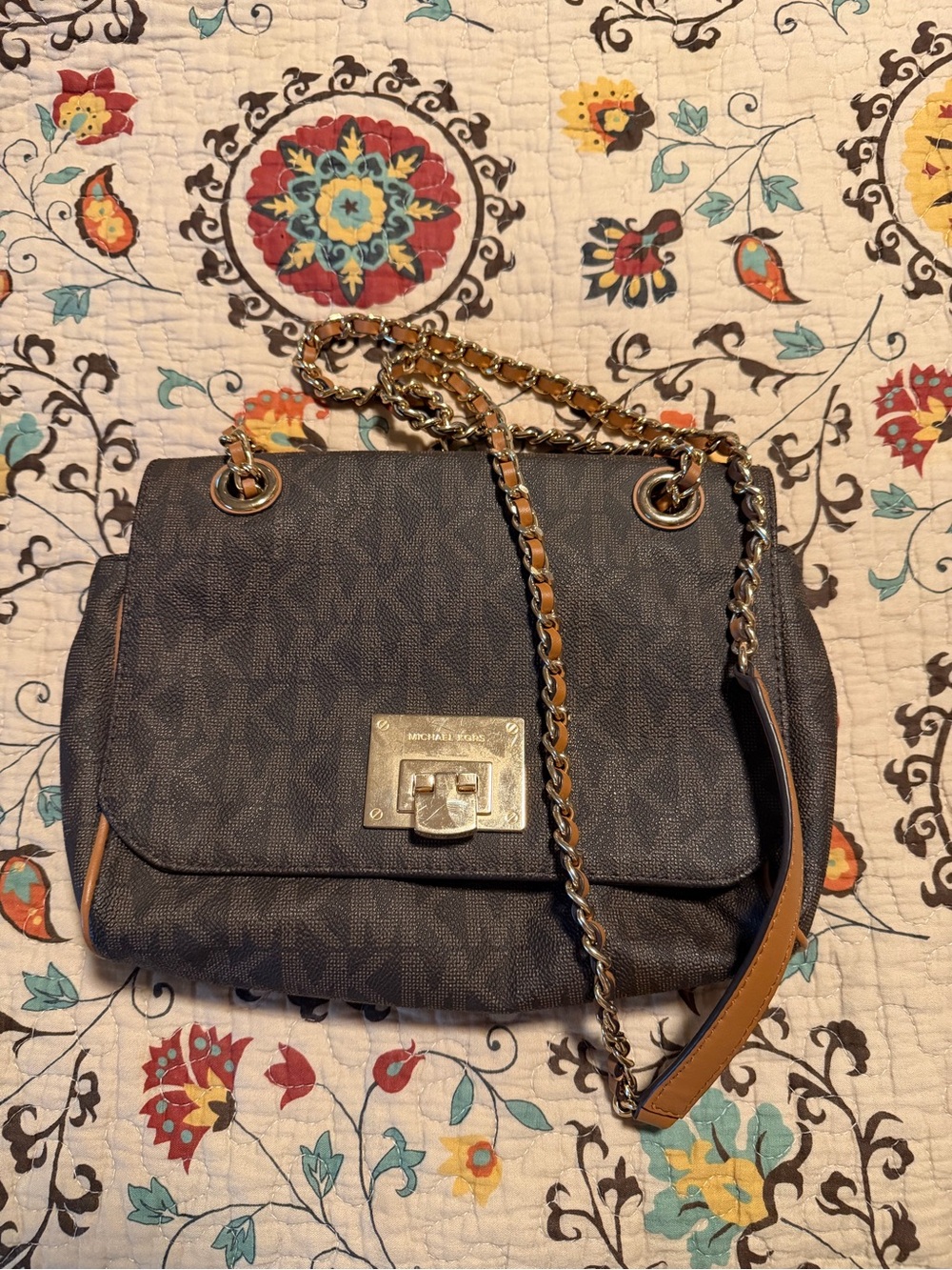 Michael Kors Black/Brown Logo Chain Crossbody Bag